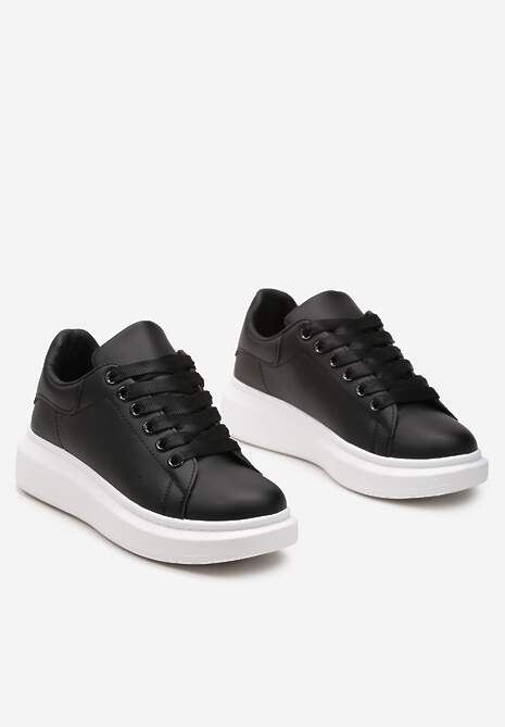 Czarne Sznurowane Sneakersy na Grubej Podeszwie Wicky 5