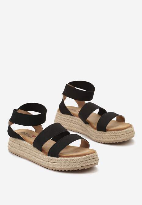 Sandale Negre din Material Elastic pe Platformă Împletită Leopard 5