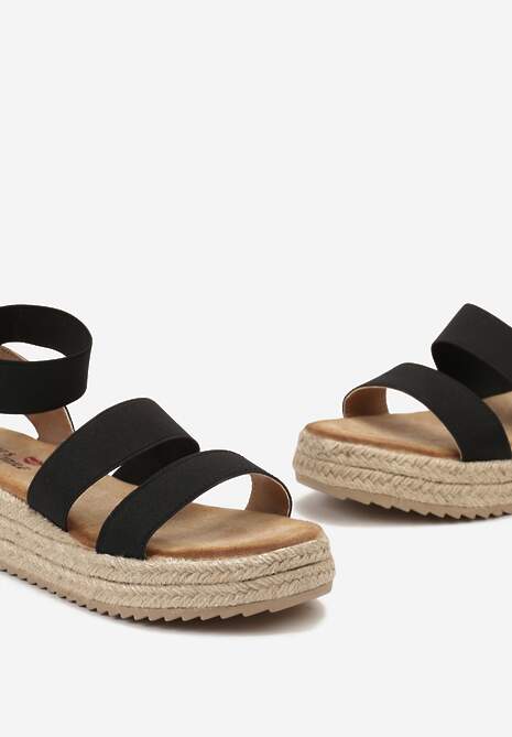 Sandale Negre din Material Elastic pe Platformă Împletită Leopard 6