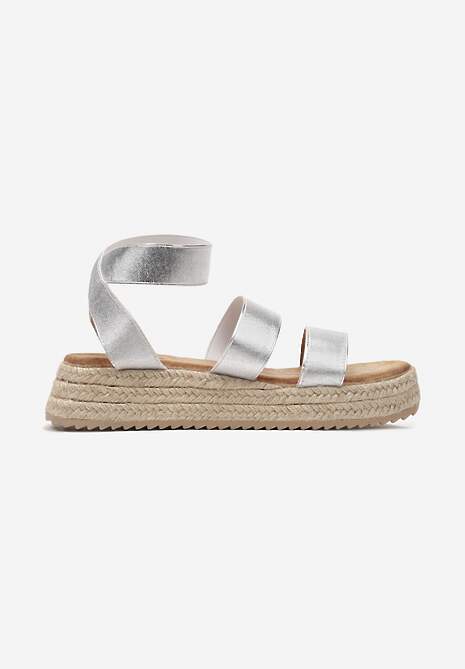 Sandale Argintii din Material Elastic pe Platformă Împletită Leopard 4