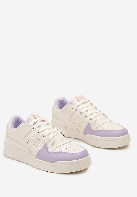 Fioletowo-Białe Sznurowane Sneakersy z Ekoskóry na Grubej Podeszwie z Ozdobnymi Łatkami Anaviria 5