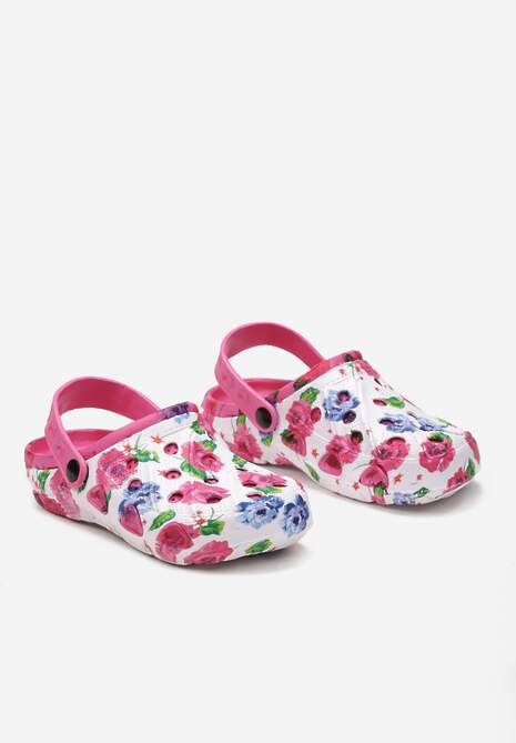 Șlapi Albi-Fucsia în Stilul Adidașilor cu Imprimeu Flori Kumiona 5
