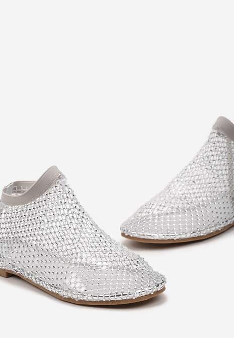 Balerini Argintii Slip-On Plasă cu Strasuri Imitatie Ciorapi Avulira 6