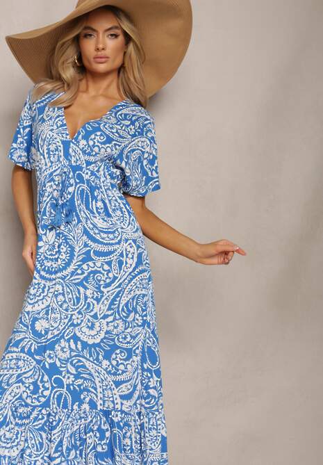 Rochie Albastră de Vară cu Elastic în Talie și Ciucuri Decorative Aleriana 4