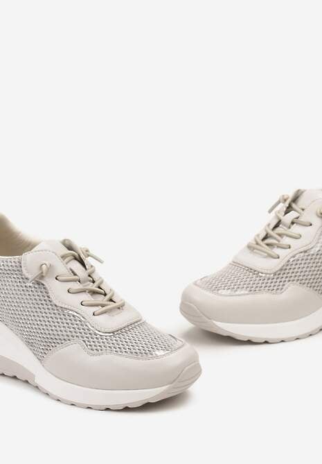 Sneakerși Albi Strălucitori pe Platformă cu Plasă și Brant din Piele Sarentha 6