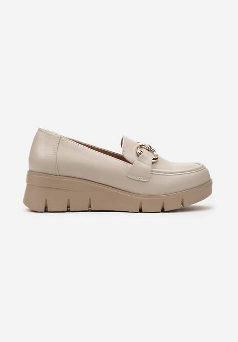 Bej Pantofi Slip-On cu Brant din Piele cu Cataramă Decorativă Zanthia 4