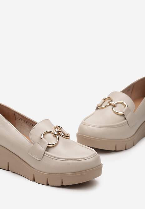 Bej Pantofi Slip-On cu Brant din Piele cu Cataramă Decorativă Zanthia 6