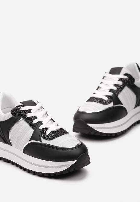 Sneakerși Negru-Alb cu Platformă și Inserții de Sclipici Ovilia 6