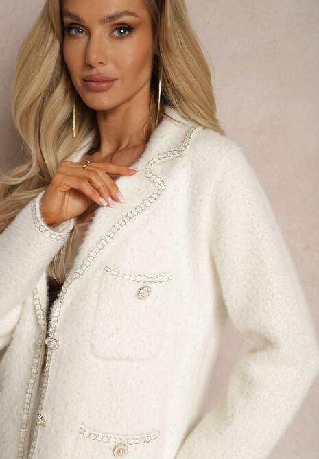 Cardigan Alb din Vâscoză cu Fir Metalic Keonna 5