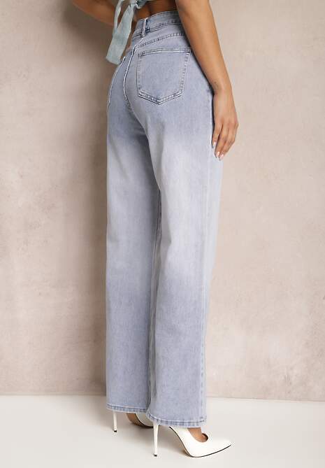 Blugi largi albastru deschis cu talie înaltă Kalyra 4