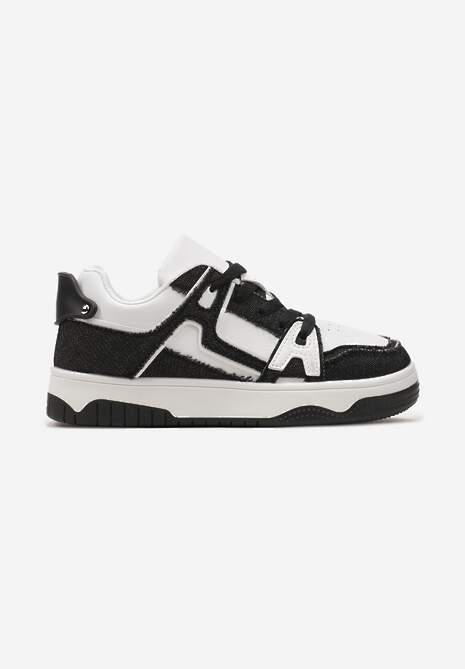 Sneakers Negru-Alb cu Petice din Denim Cliome 4
