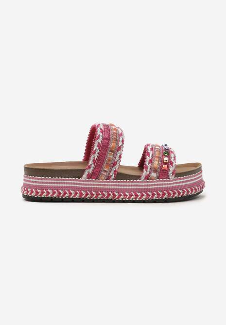 Clapete Fucsia din Piele Ecologică cu Ținte Bogat Decorate cu Pietre Strass și Sclipici Obiuma 4