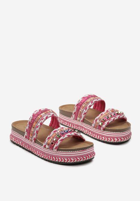 Clapete Fucsia din Piele Ecologică cu Ținte Bogat Decorate cu Pietre Strass și Sclipici Obiuma 5