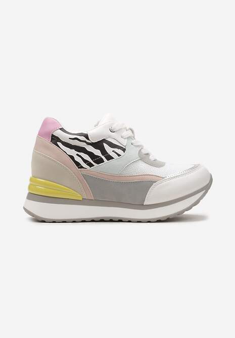 Sneakerși Albi pe Platformă Ascunsă Joasă cu Sclipici Fioralan 4