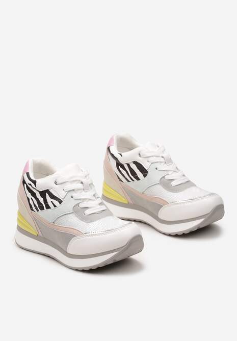 Sneakerși Albi pe Platformă Ascunsă Joasă cu Sclipici Fioralan 5