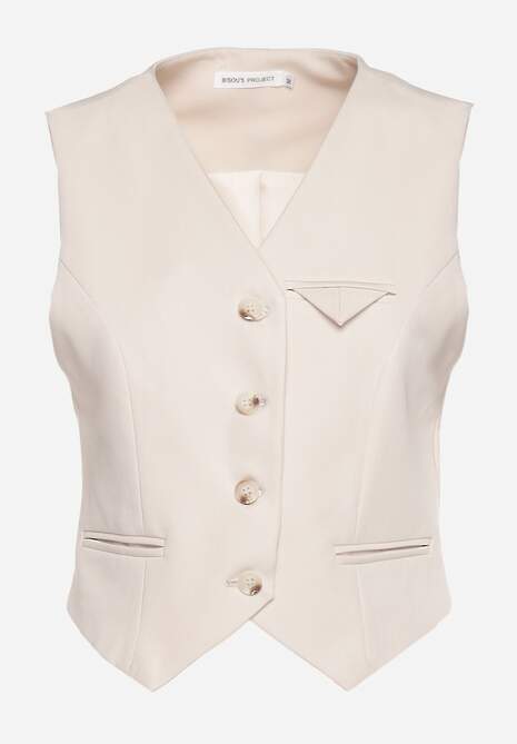 Beżowa Kamizelka w Stylu Garniturowym z Imitacją Kieszonek Odinen 6