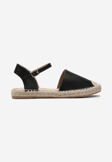 Espadrile Negre cu Talpă Plată Împletită și Vârf Rotund Clamirond 4