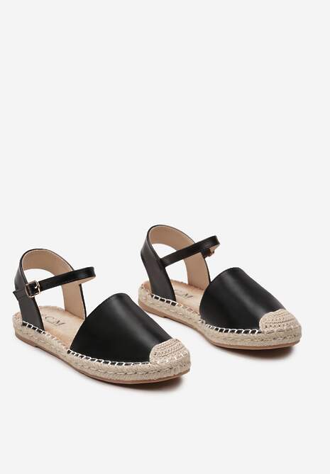 Espadrile Negre cu Talpă Plată Împletită și Vârf Rotund Clamirond 5