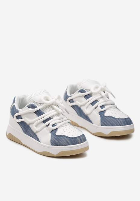 Sneakers Albastru-Alb cu Șireturi Decorative pe Platformă Joasă cu Perforare Dearias 5