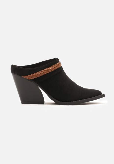 Papuci de casă Negre Cowboy cu Toc Conic Imitatie Lemn Ornamentate cu Bareta Împletită Dottiassa 4