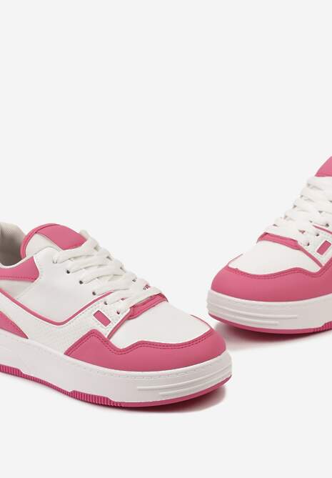 Fuksjowo-Białe Sneakersy na Grubej Podeszwie z Ozdobnymi Przeszyciami Endarvia 6
