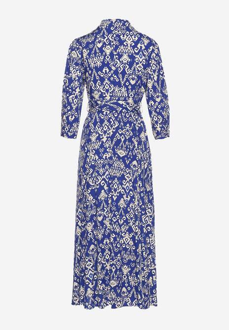 Granatowa Sukienka Koszulowa Wiązana w Pasie w Etno Wzór z Wiskozy Lokaggia 7