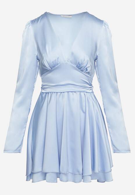 Rochie Mini din Satin Albastru cu Volane și Curea în Talie la Spate Catriona 6