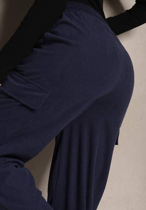 Pantaloni largi bleumarin cu talie înaltă tip cargo Hesstie 5