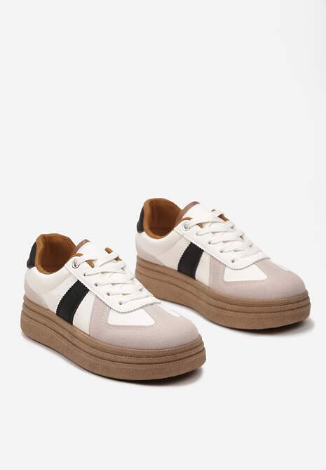 Beżowe Sneakersy na Grubej Podeszwie z Ozdobnymi Przeszyciami Ysdole 5