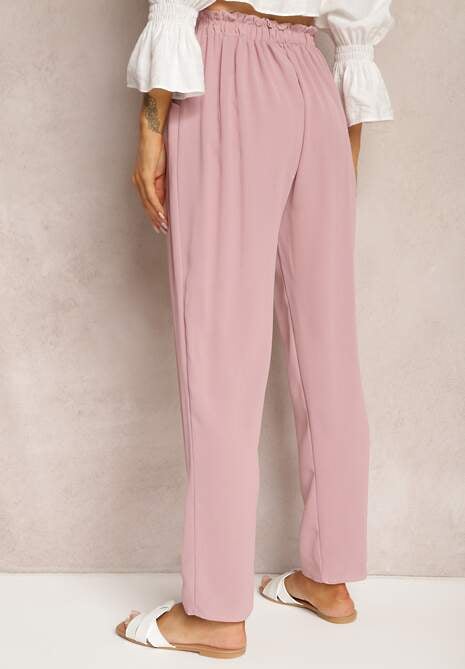 Pantaloni Roz Cerinda cu Talie Regulară cu Elastic și Șnur în Talie 5