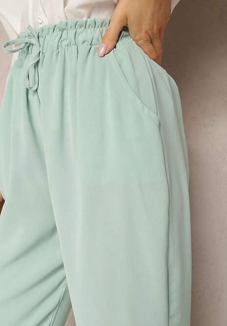 Pantaloni verde deschis cu talie regulară cu elastic și șnur în talie Cerinda 7