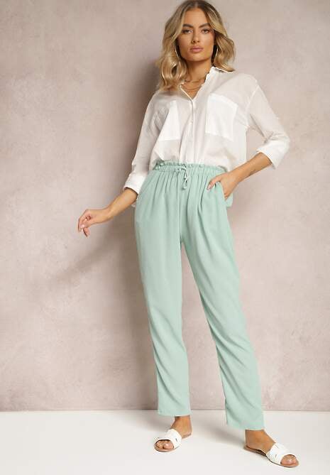 Pantaloni verde deschis cu talie regulară cu elastic și șnur în talie Cerinda 4