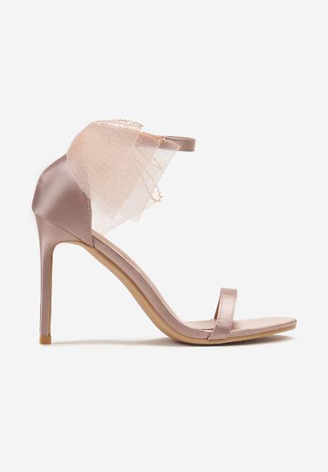 Sandale roz cu toc stiletto din satin decorate cu fundă din tul Ulaila 4