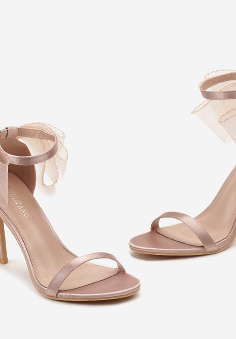 Sandale roz cu toc stiletto din satin decorate cu fundă din tul Ulaila 6