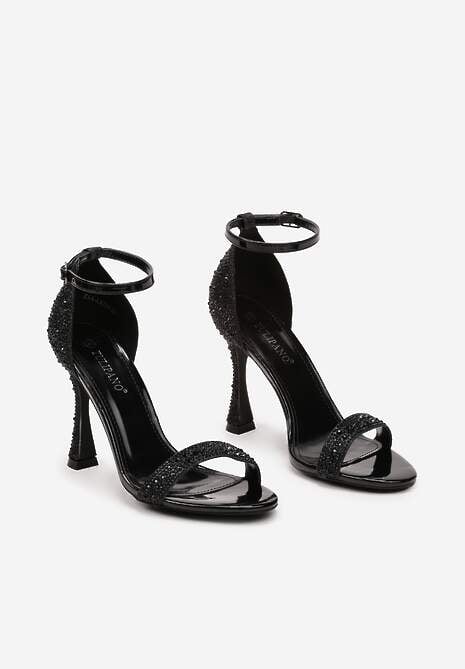 Sandale Negre cu Sclipici pe Toc Stiletto cu Pietricele Isoldis 5