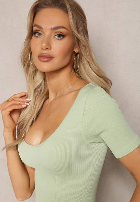 Verde deschis Salopeta Bodycon cu Dungi cu Pantaloni Lungi si Maneci Scurte Vittone 5