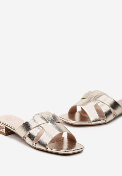 Papuci Aurii Strălucitori cu Talpă Împodobită cu Pietre Adalta 6