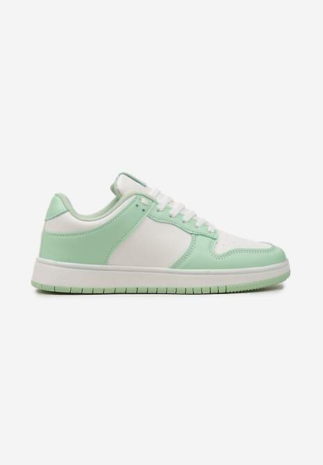 Sneakers Albi-Verzi cu Șireturi pe Talpă Plată din Imitatie de Piele Bioriana 4
