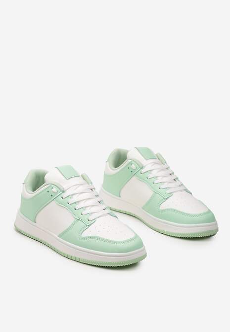 Sneakers Albi-Verzi cu Șireturi pe Talpă Plată din Imitatie de Piele Bioriana 5