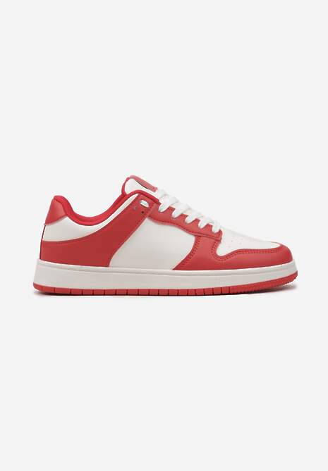 Sneakers Albi-Roșii cu Șireturi pe Talpă Plată din Imitație de Piele Bioriana 4