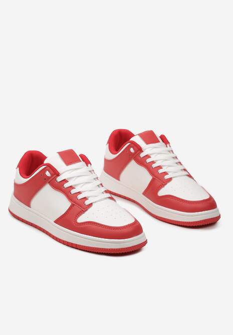 Sneakers Albi-Roșii cu Șireturi pe Talpă Plată din Imitație de Piele Bioriana 5
