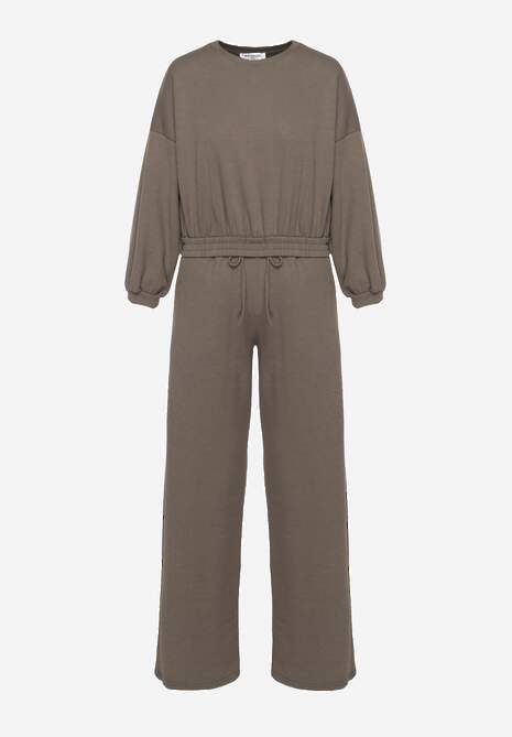 Set Verde Închis din Bumbac Bluză Scurtă cu Elastic și Pantaloni Largi cu Șnur în Talie Rionnea 6