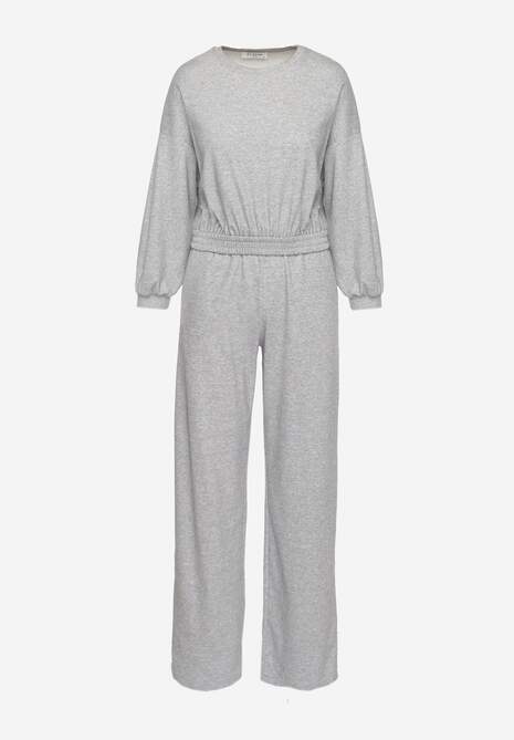 Gri Bluză de Bumbac Scurtă cu Elastic și Pantaloni Largi cu Șnur în Talie Rionnea 6