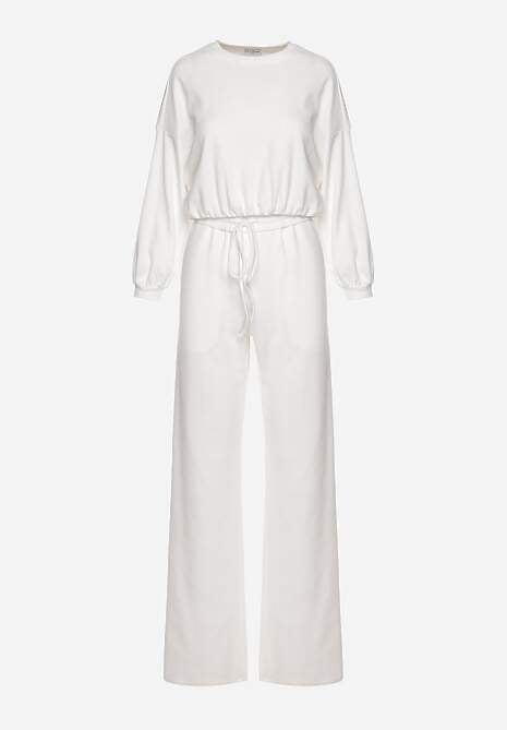 Set bumbac alb - Bluză scurtă cu elastic și pantaloni largi cu șnur în talie Rionnea 6