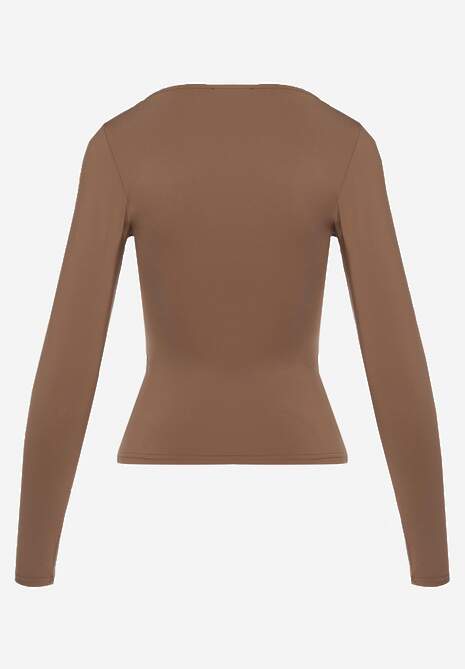 Brązowa Bluzka Longsleeve z Wiskozą i Kwadratowym Dekoltem Seliusei 7
