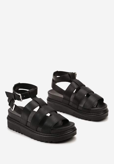 Sandale negre tip gladiator cu două catarame și platformă Nimexia 5