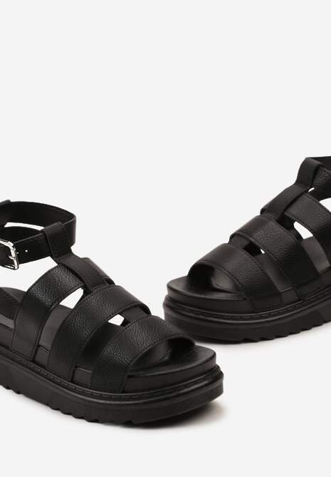 Sandale negre tip gladiator cu două catarame și platformă Nimexia 6