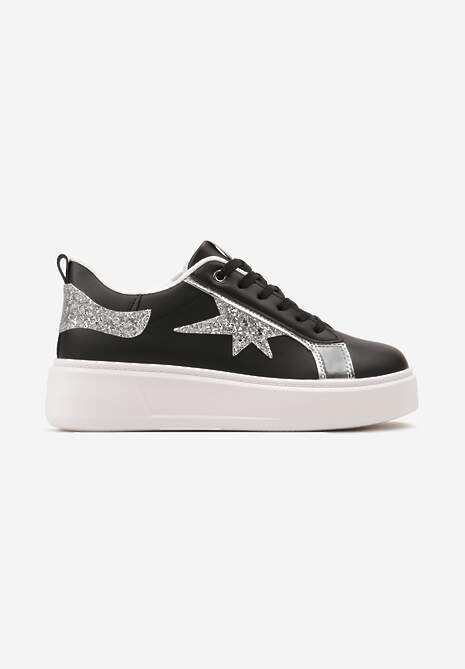 Sneakers Negri cu Platforma Joasa si Insertii Sclipitoare Cominia 4