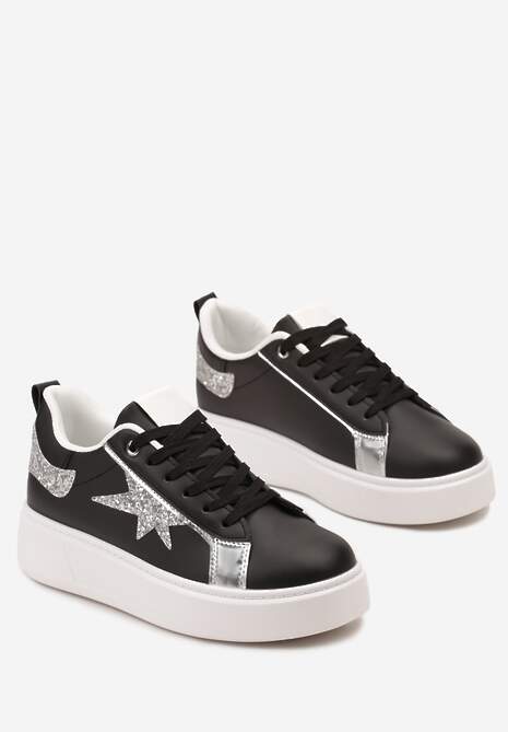 Sneakers Negri cu Platforma Joasa si Insertii Sclipitoare Cominia 5