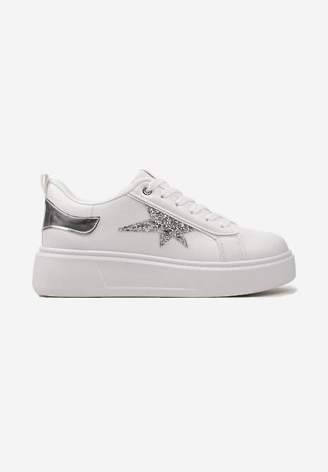 Sneakers Albi cu Șireturi pe Platformă Joasă cu Inserții Sclipitoare Cominia 4